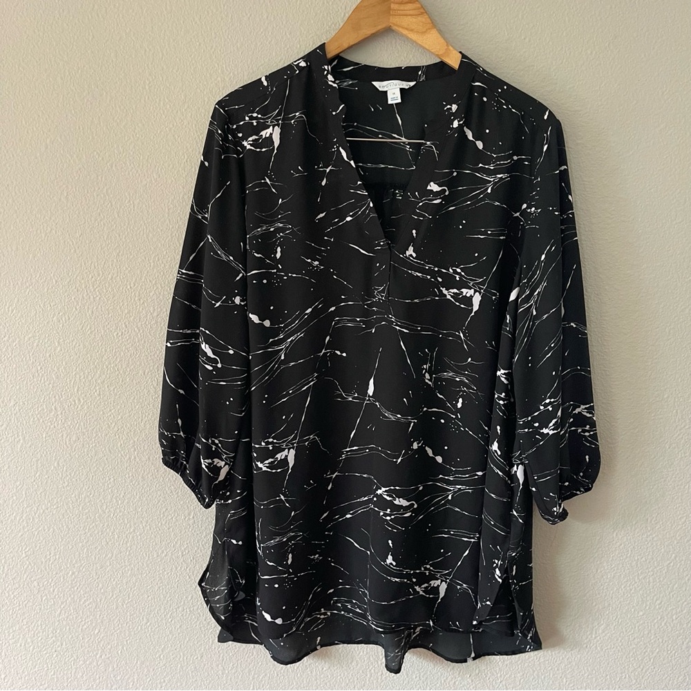 Boutique Black White Marble Splatter Tunic Top Size 1X